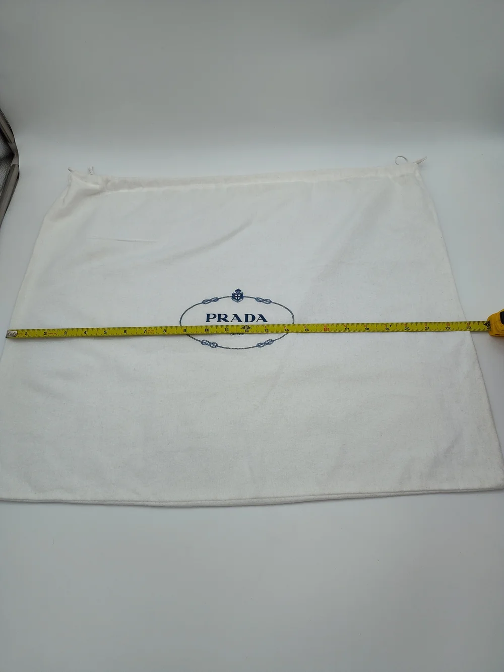 PRADA Large Cotton Drawstring Dust Bag White Blue Milano Storage Cover 23x19 EUC
